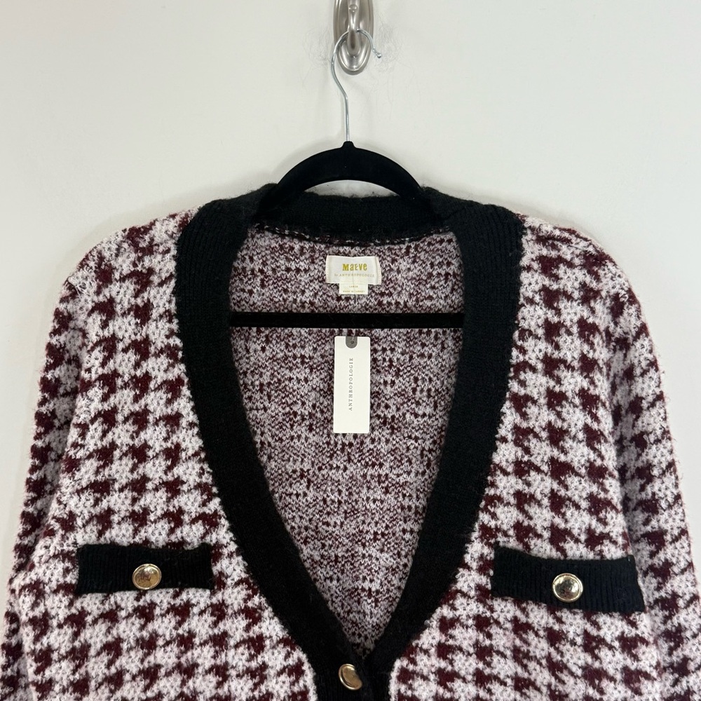 Maeve X Anthropologie Houndstooth Cardigan Sweater Old Money Preppy Size L NWT - Picture 4 of 15